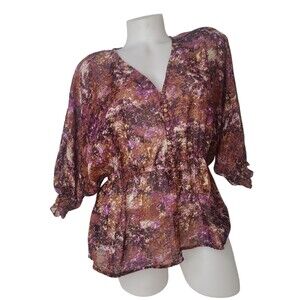 ALI & KRIS Sheer Brown Pattern Boho Blouse Size Large